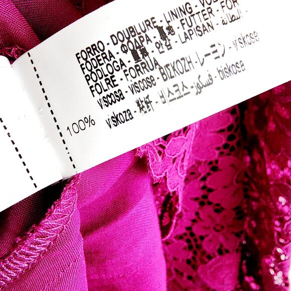 Zara Dark Fuchsia Pink Floral Lace Mini A-Line Dress with Bow Size Medium - Picture 6 of 9